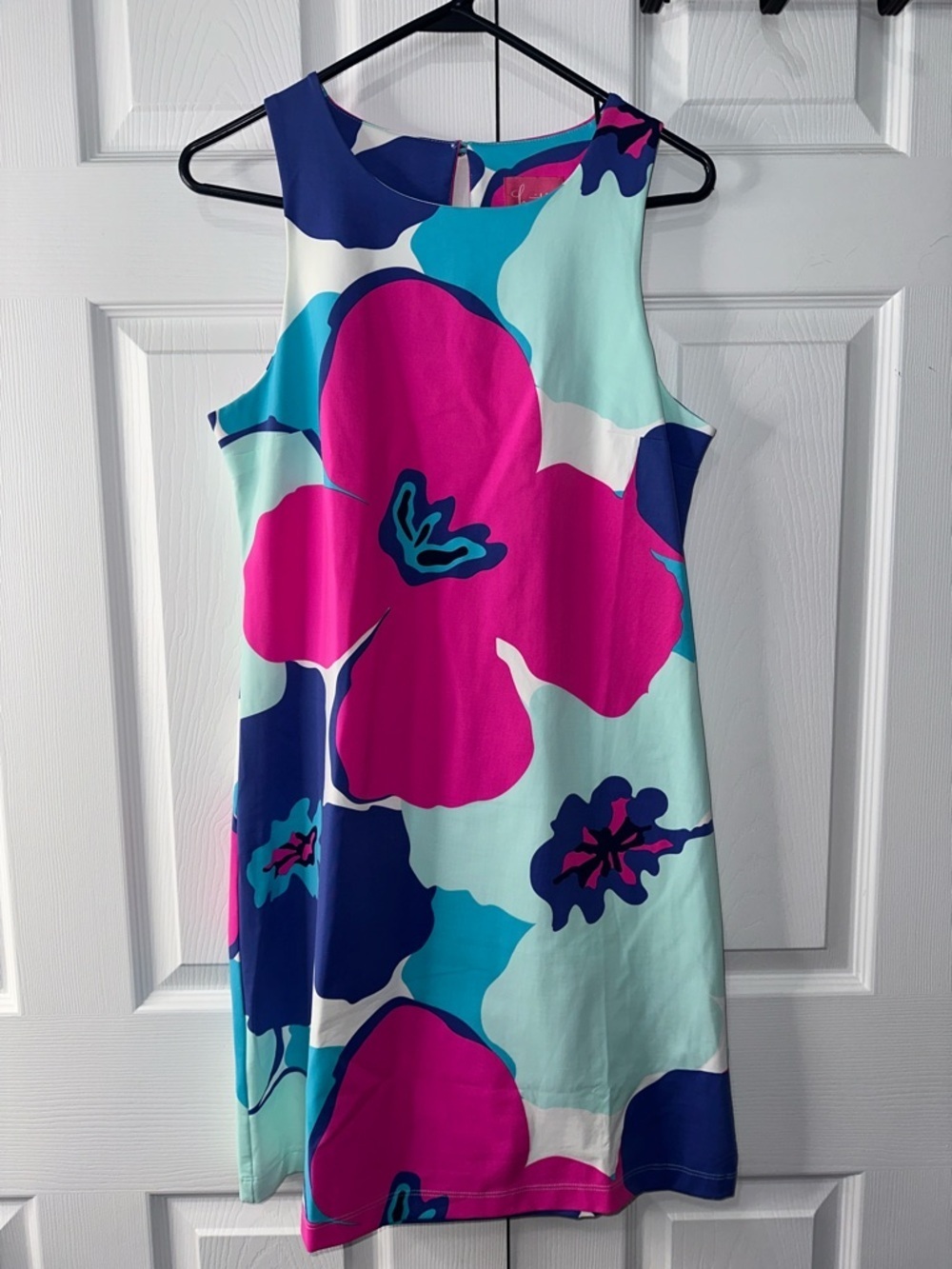 Britt Ryan  Aqua Floral Midi Dress with Pink & Navy Blooms